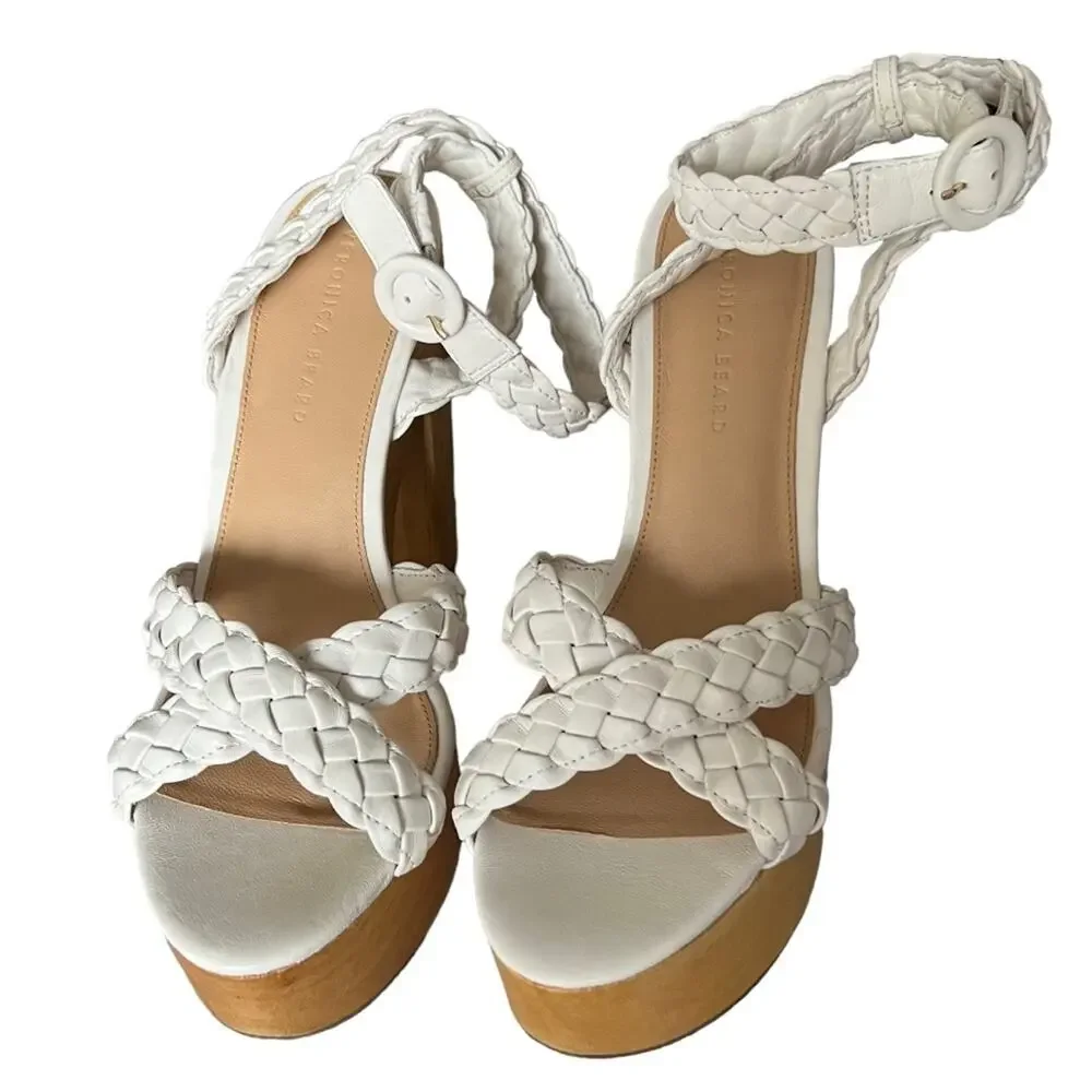 Veronica Beard Gael Platform Braided Leather Ankle Strap Heeled Sandals Size 10